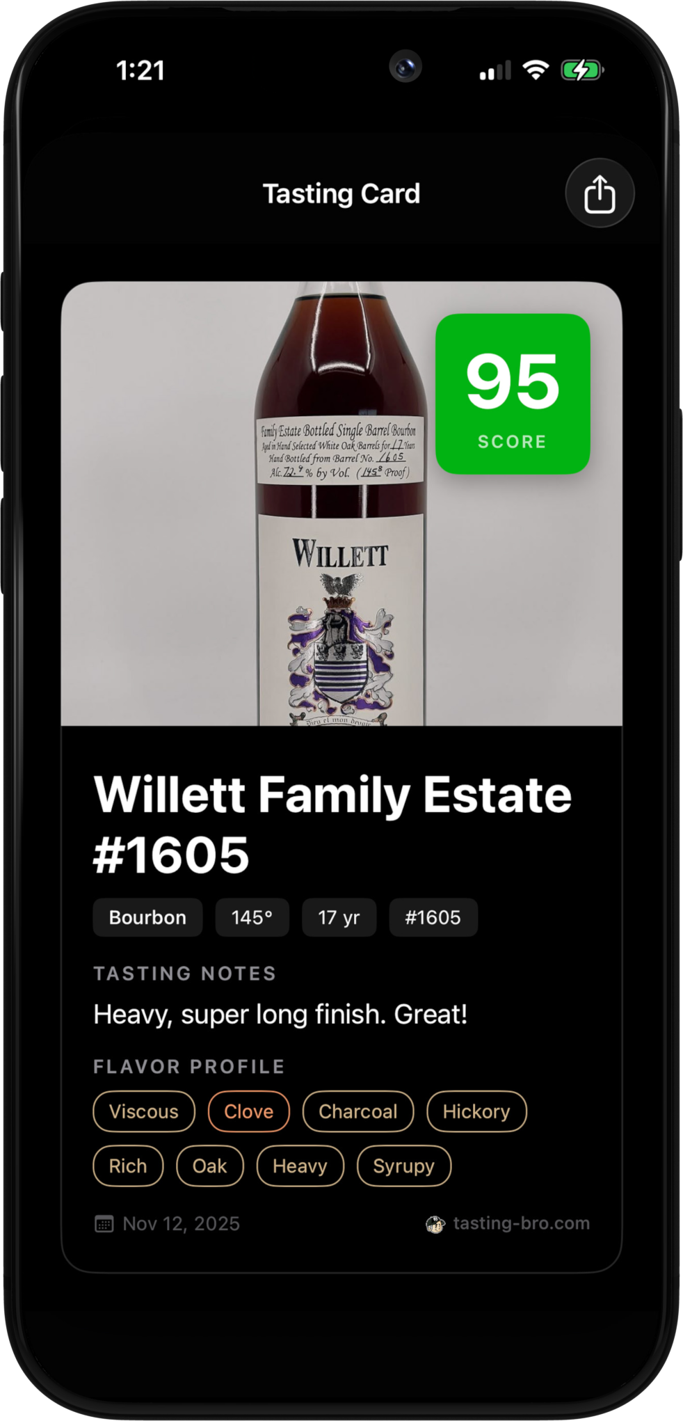 Tasting Card Screenshot